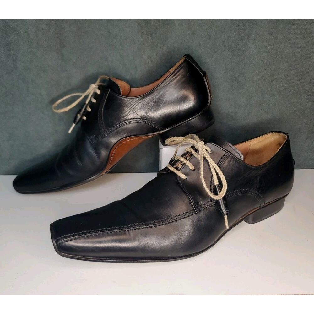 Calzoleria Toscana Made in Italy Black Dress Shoes w/Woven Laces US Mens 8 EU 41